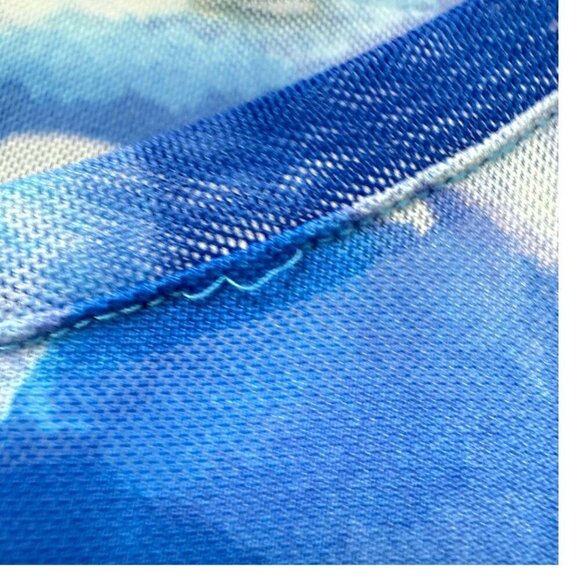 LOGO Lori Goldstein Stretch Mesh Cardigan XL Blue Watercolor Sheer Beach Top - Picture 14 of 14